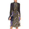 Belted Pleated Silk Printed Dress